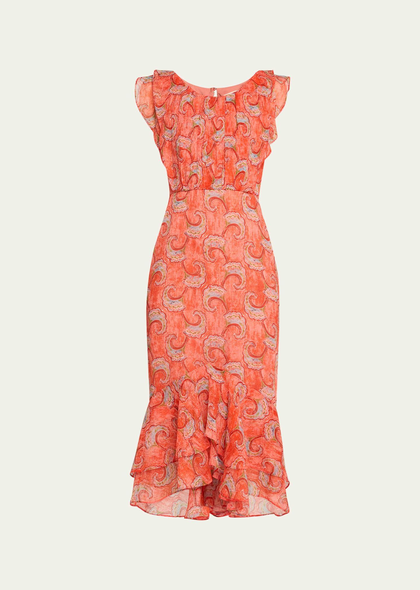 Womens Aisha Silk Paisley Midi-Dress Product Image