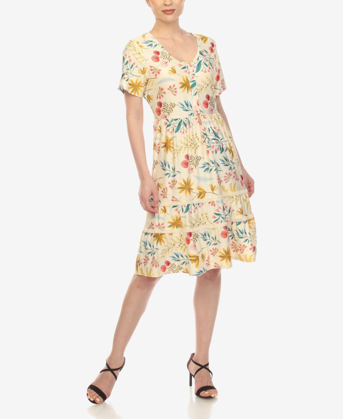 White Mark Womens Floral Short Sleeve Knee Length Dress Product Image