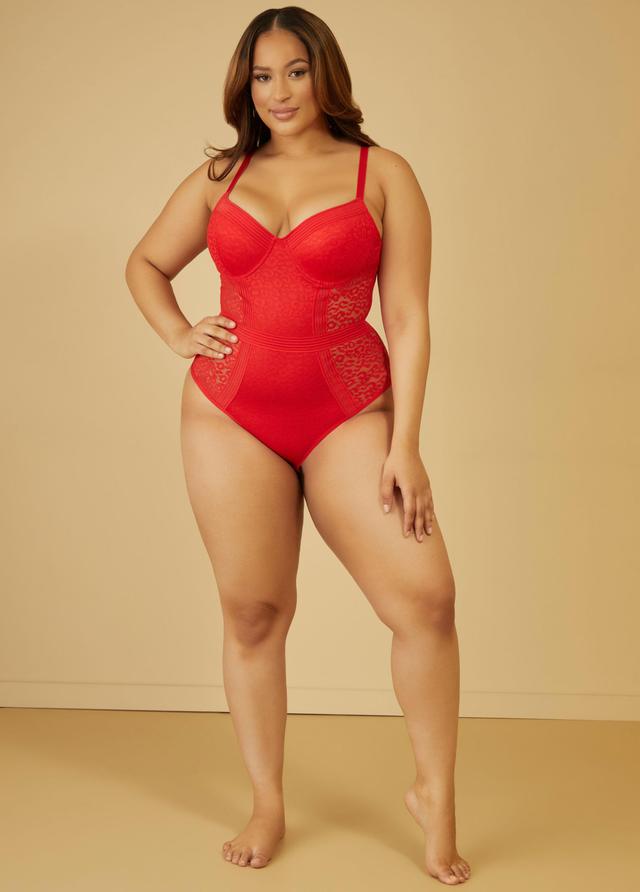 Plus Size Leopard Mesh Bodysuit Ashley Stewart Product Image