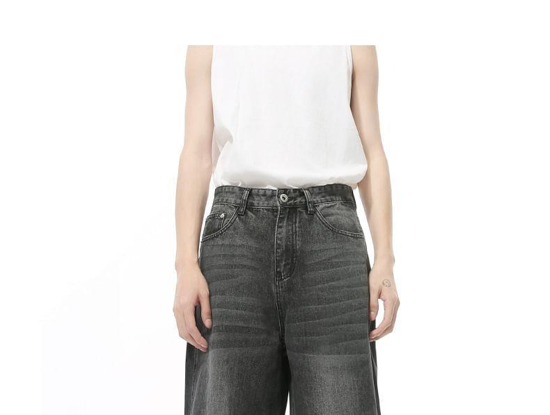 High Waist Washed Wide Leg Jeans Product Image