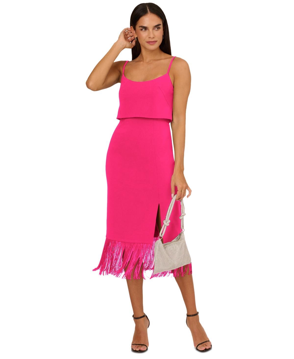 Adrianna by Adrianna Papell Womens Fringed-Hem Midi Sheath Dress Product Image