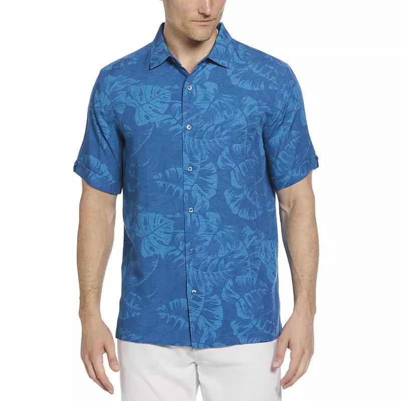 Mens Cubavera Tropical Leaves Short Sleeve Button-Down Shirt Blue Blue Product Image