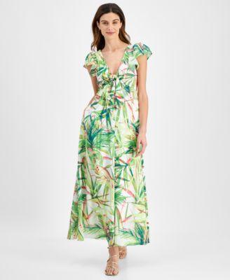 Women's Printed Flutter-Sleeve Maxi Dress Product Image