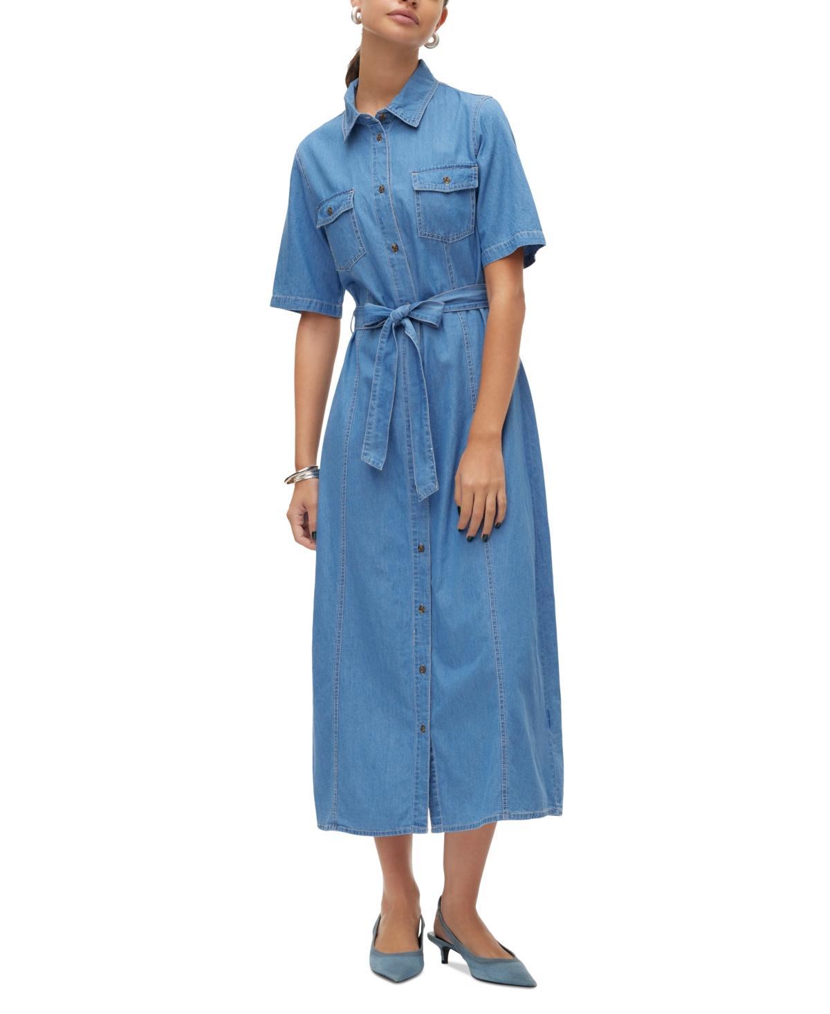 Vero Moda Womens Vio Tie-Waist Cotton Denim Midi Shirtdress Product Image