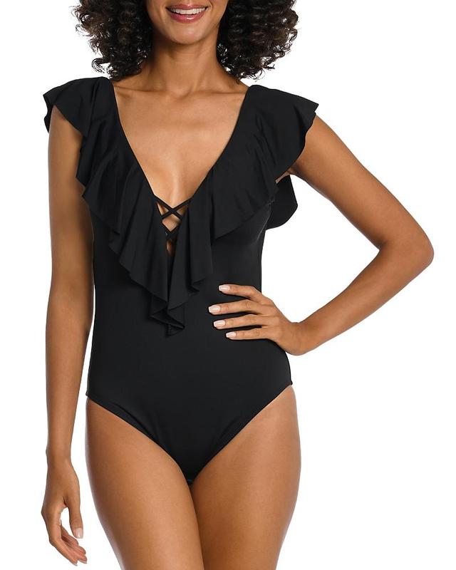 La Blanca Ruffle Plunge One-Piece Swimsuit Product Image