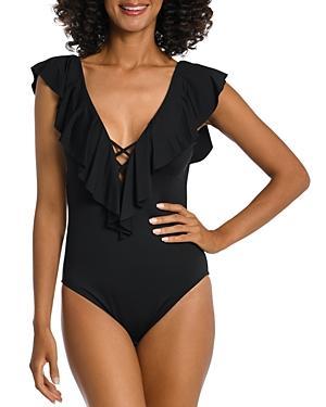 La Blanca Ruffle Plunge One-Piece Swimsuit Product Image