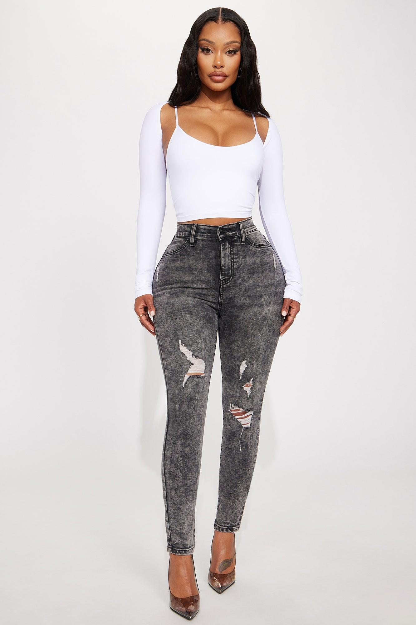 On My Mind High Stretch Skinny Jeans - Acid Wash Black Product Image