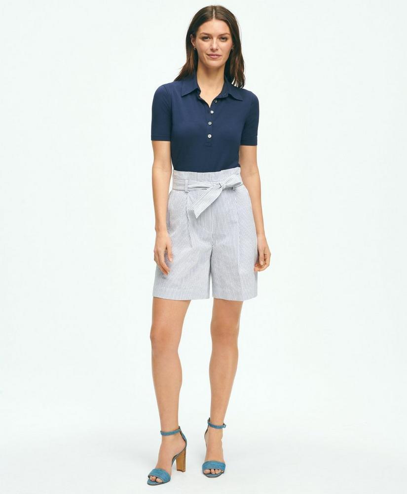 Paperbag Bermuda Shorts In Striped Seersucker Cotton Blend Product Image