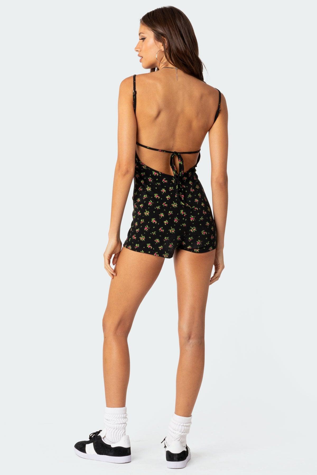 Ditsy Open Back Tie Romper Product Image