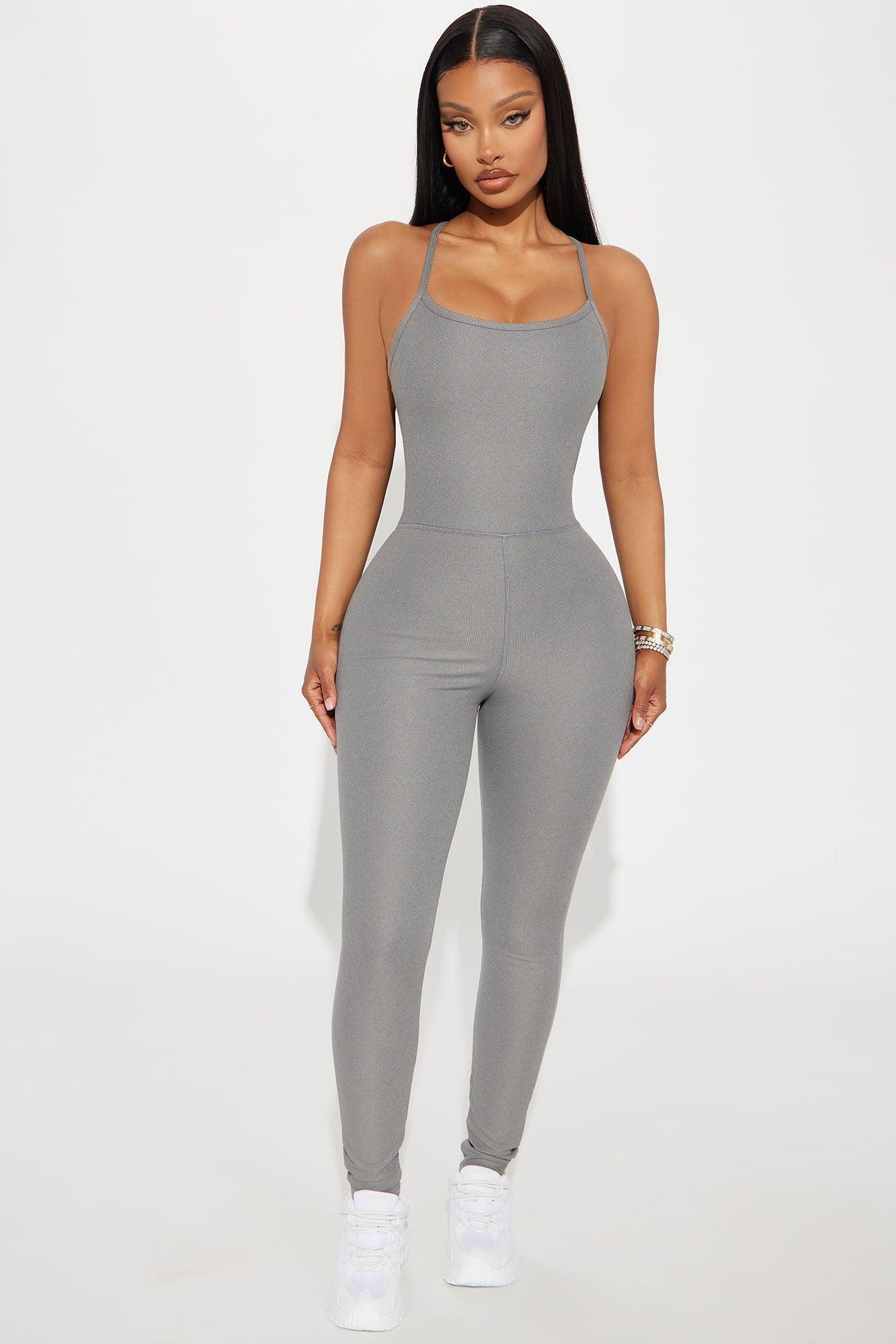 Unbothered Seamless Jumpsuit Set - Heather Grey Product Image