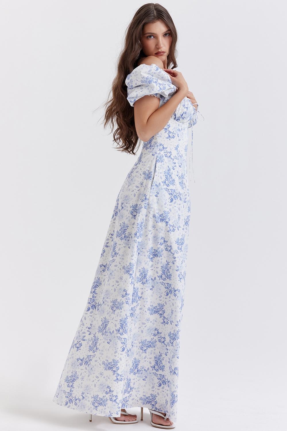 Felizia Blue Print Puff Sleeve Sundress - SALE Product Image