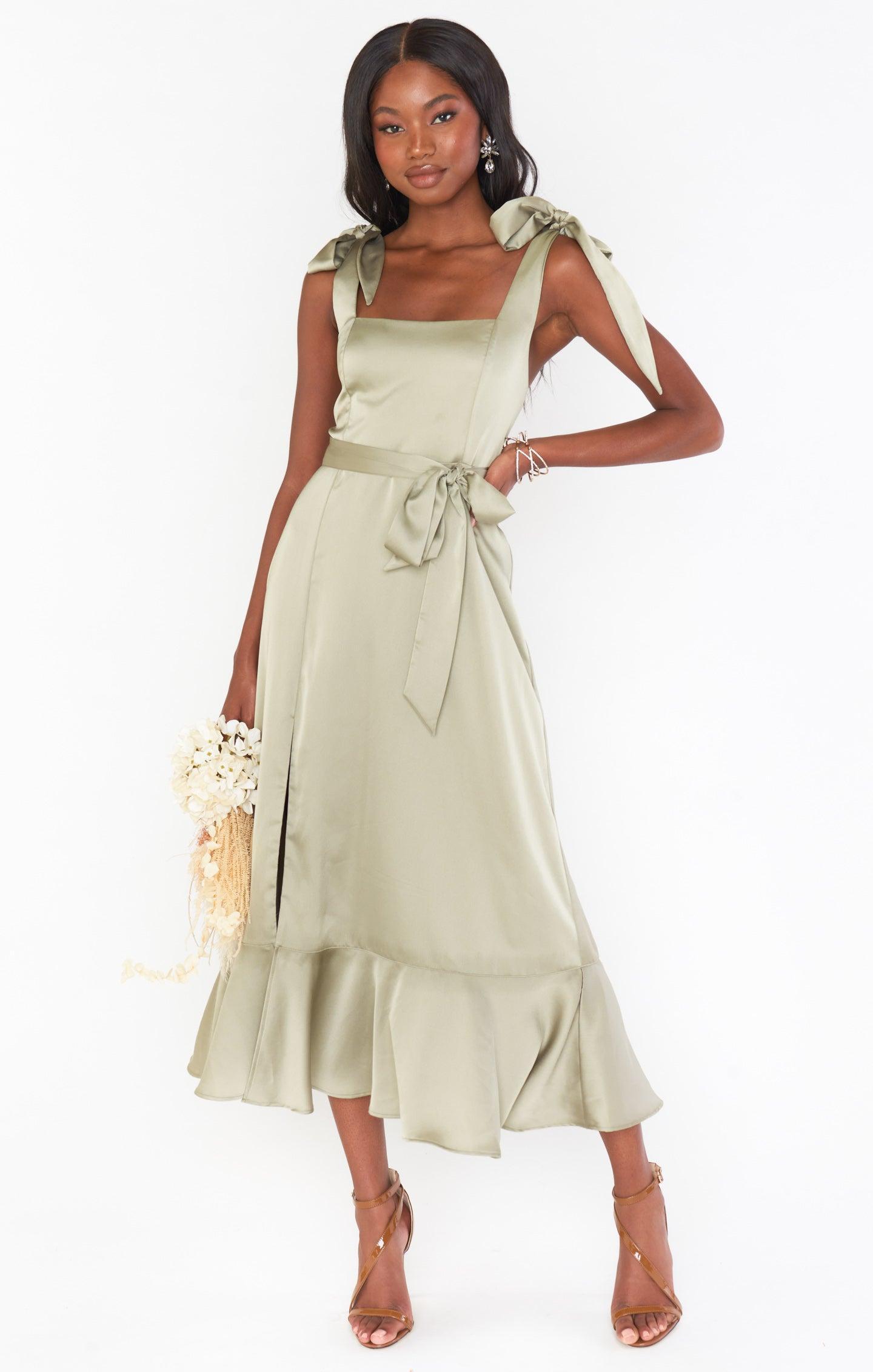 Claire Midi Dress ~ Moss Green Luxe Satin Product Image