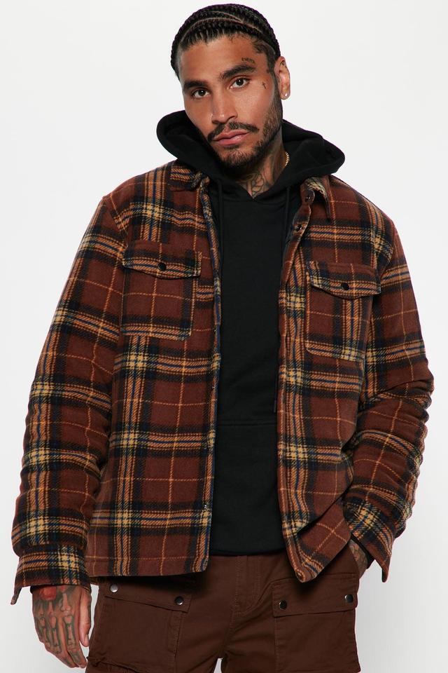 Check Out Flannel Shacket - Brown/combo Product Image