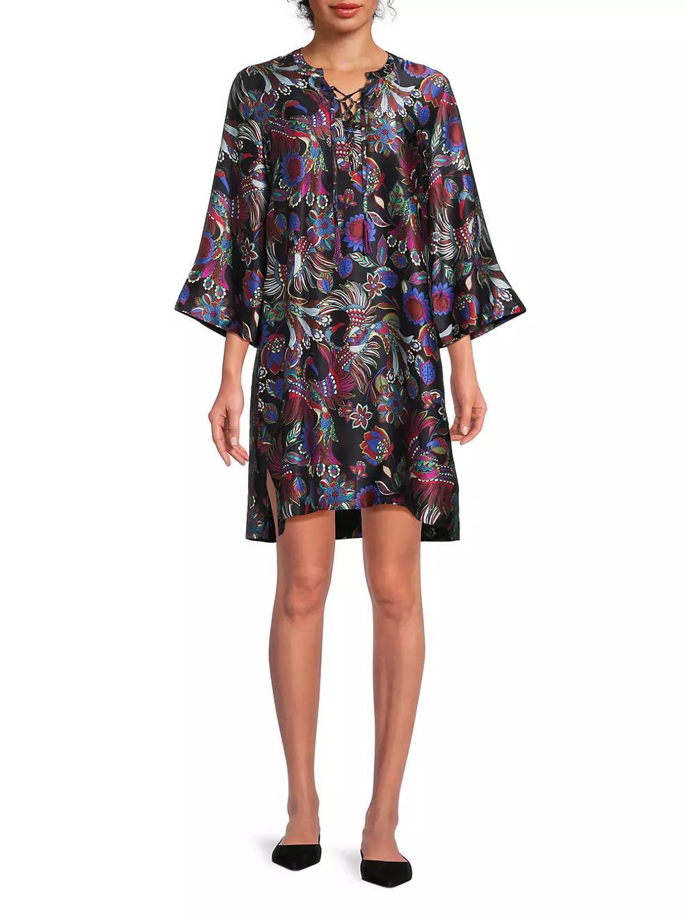 Avya Floral Silk Kimono-Style Dress Product Image