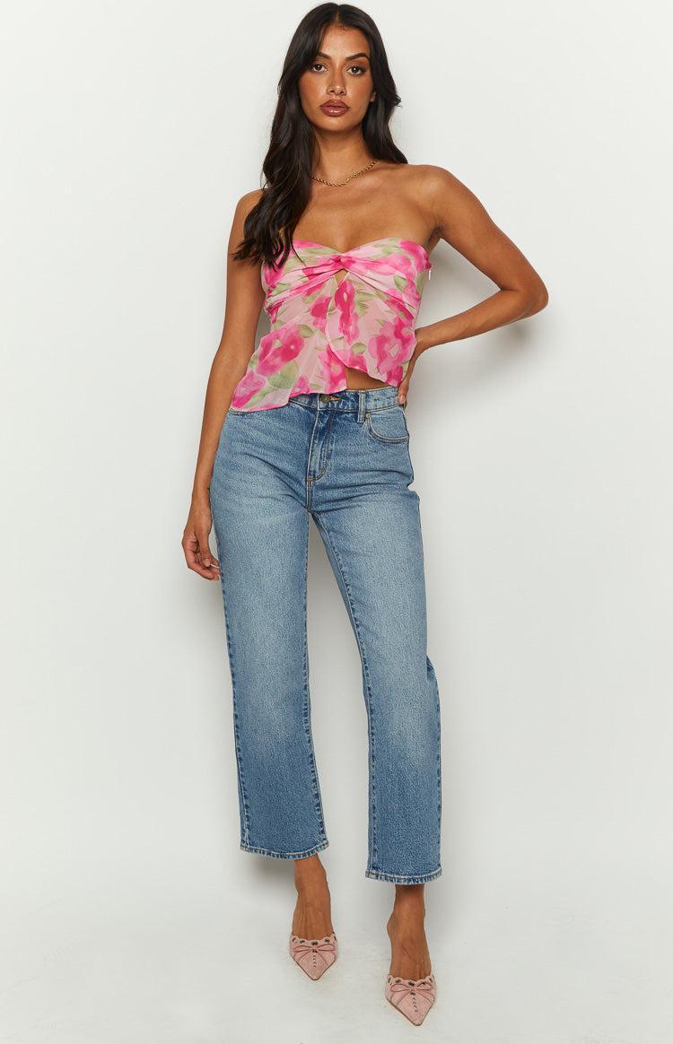 Jacqulin Pink Floral Print Strapless Top Product Image