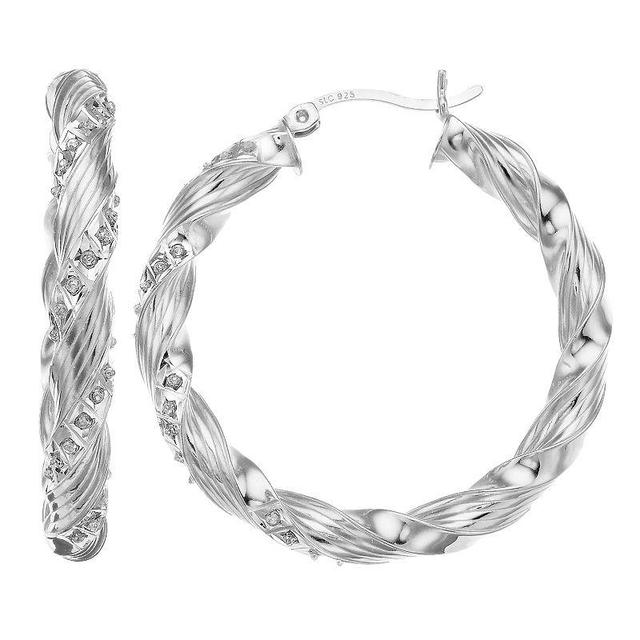 Diamond Mystique Sterling Silver Diamond Accent Ribbon Twist Hoop Earrings, Womens, White Over Silver Product Image