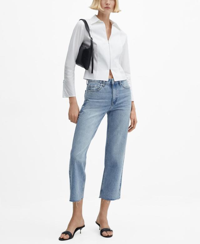 Mango Womens Straight-Fit Cropped Jeans Product Image