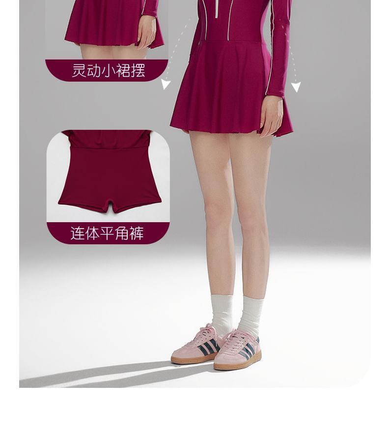 Long-Sleeve Half Zip Lettering Swim Dress Product Image