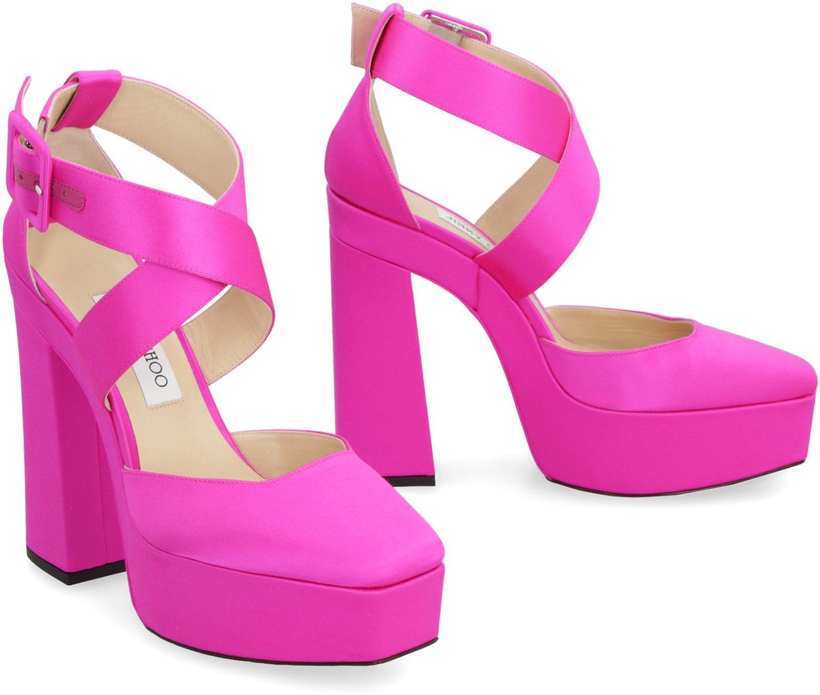 JIMMY CHOO Gian Satin Sandals In Fuchsia Product Image