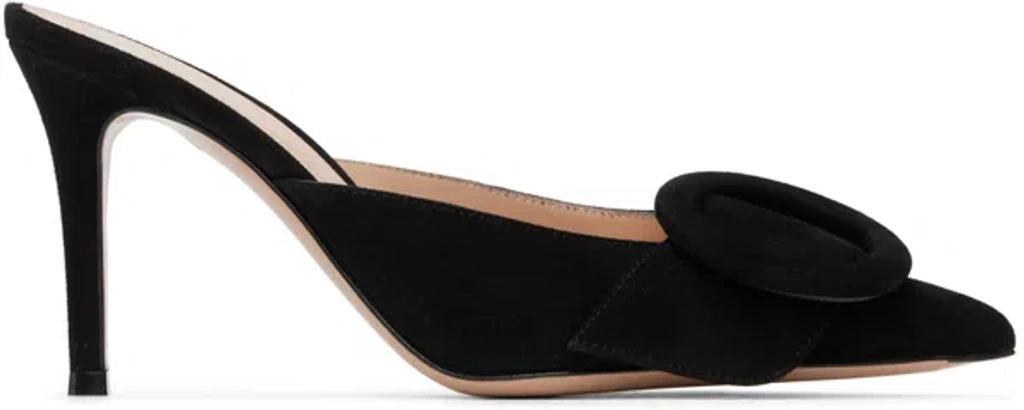 Suede Buckle Point-toe Mules In Nero product image