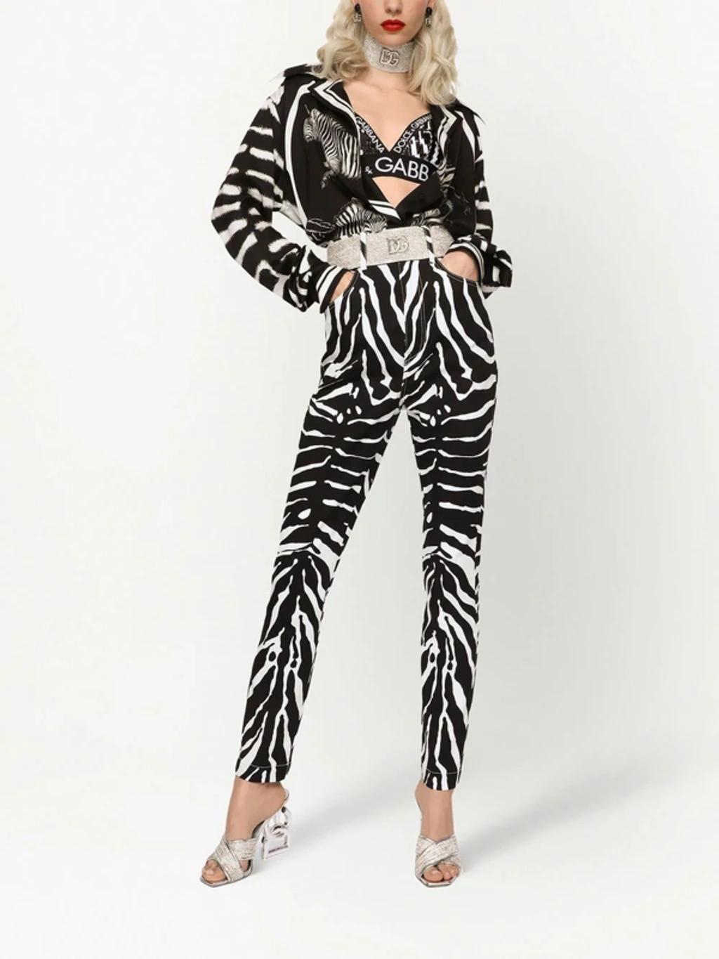 DOLCE & GABBANA Zebra Print Long-sleeved Shirt In Black,white Product Image