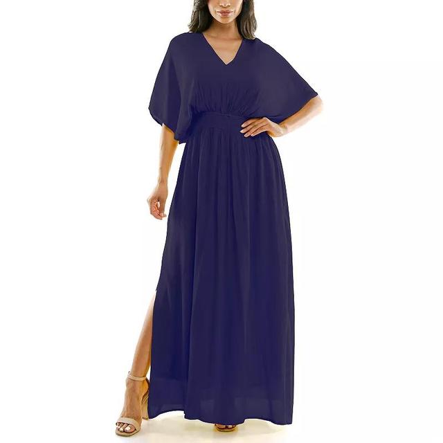 Womens Nina Leonard Smocked Maxi Dress Blue Product Image