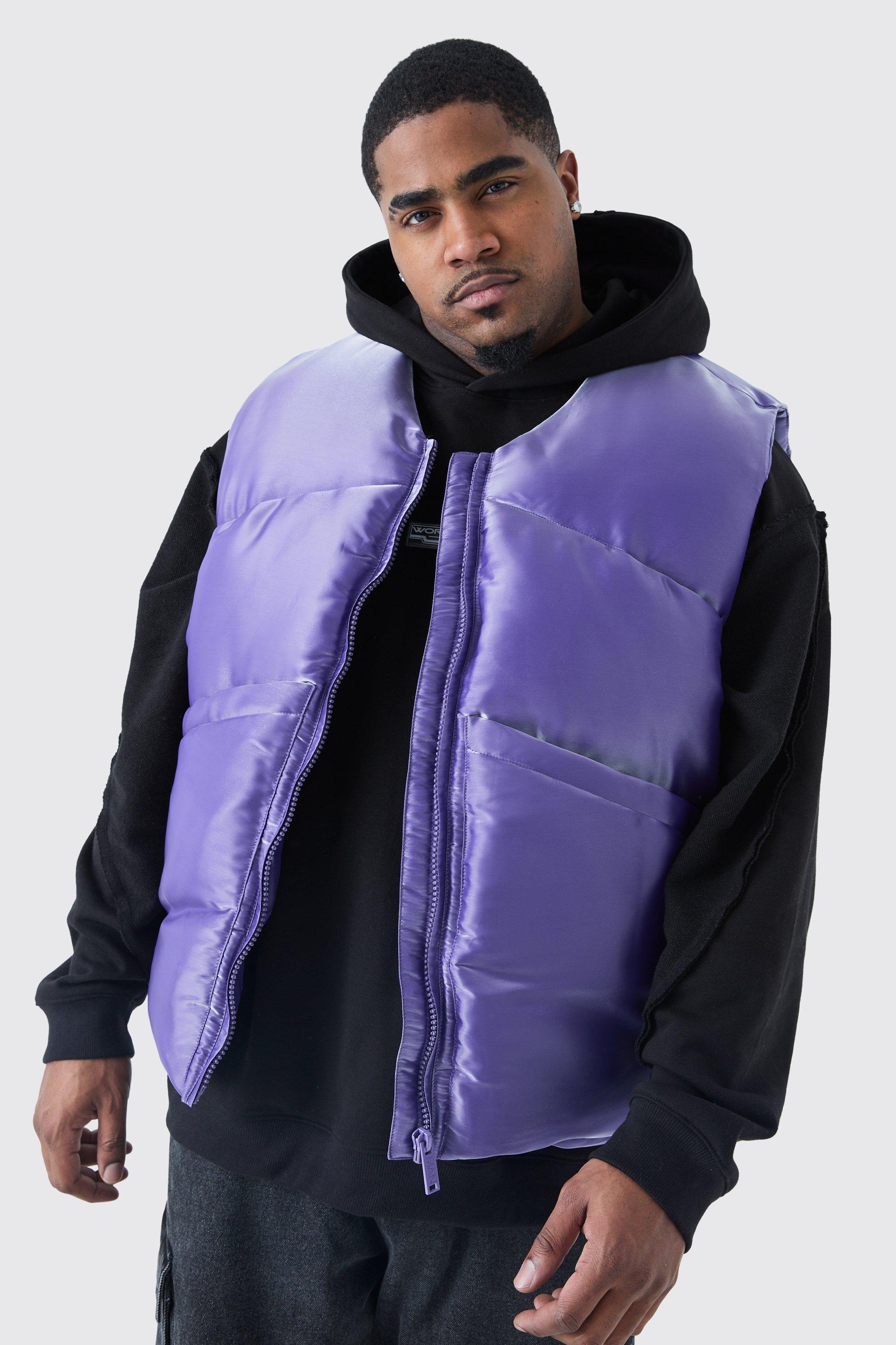 Mens Purple Plus Liquid Metallic Nylon Padded Gilet, Purple Product Image