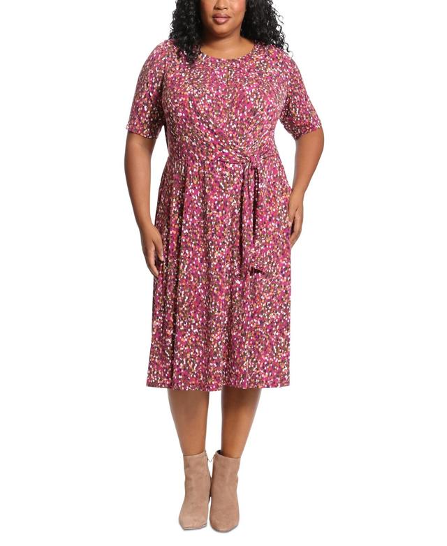 London Times Plus Size Keyhole-Front Midi Dress Product Image