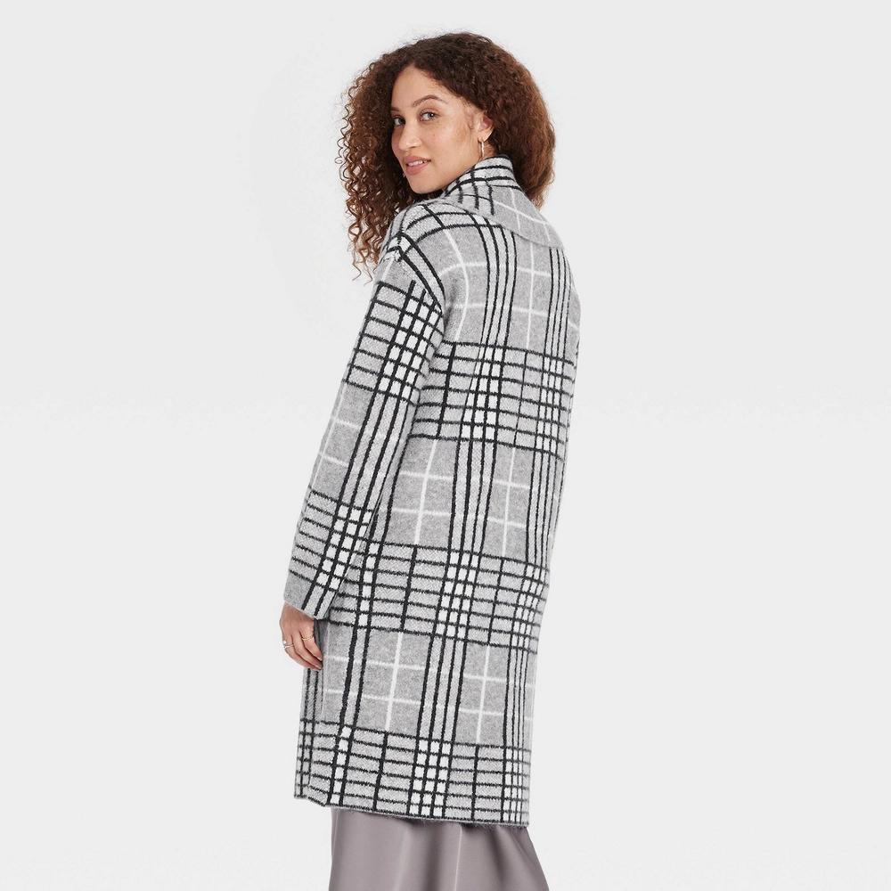 Women's Coatigan - A New Day™ Gray Plaid XS/S Product Image