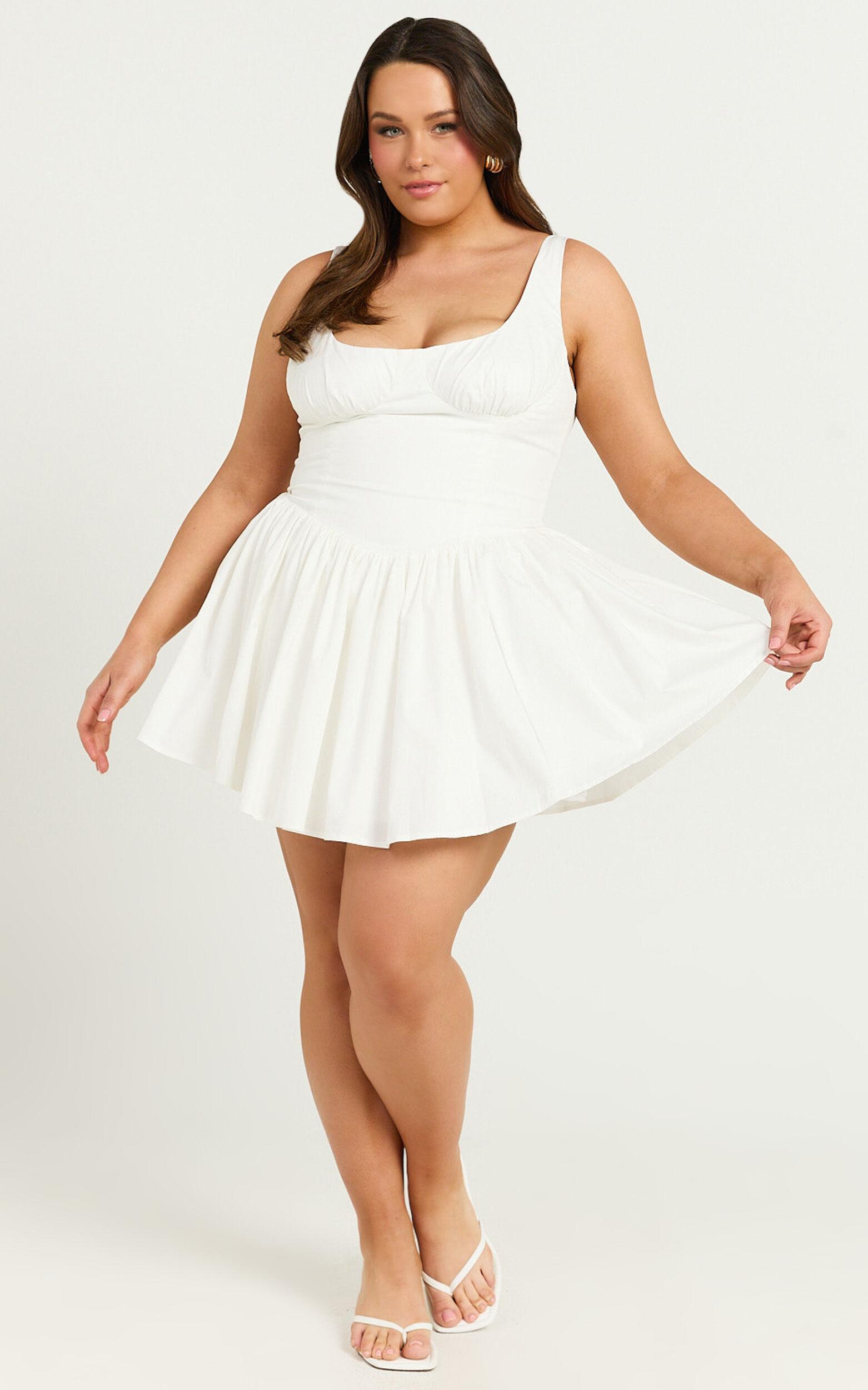 Helga Mini Dress - Low Scoop Neck Fit and Flare Dress in Ivory Product Image