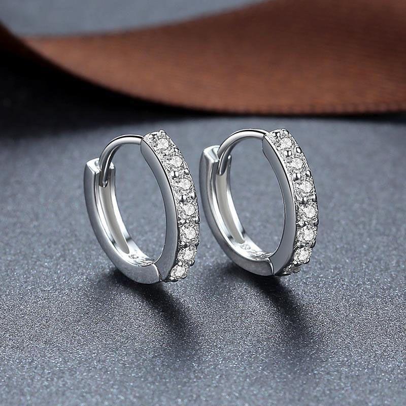 925 Sterling Silver Rhinestone Huggie Earring Product Image