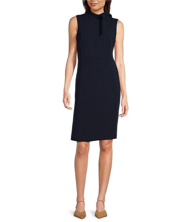 Calvin Klein Sleeveless Tie Mock Neck Scuba Crepe Pencil Dress Product Image