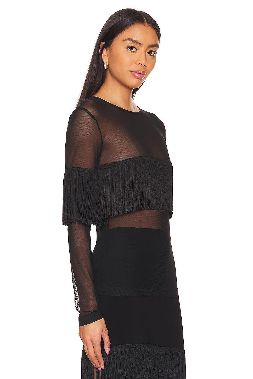 Long Sleeve Crewneck Fringe Top Norma Kamali Product Image