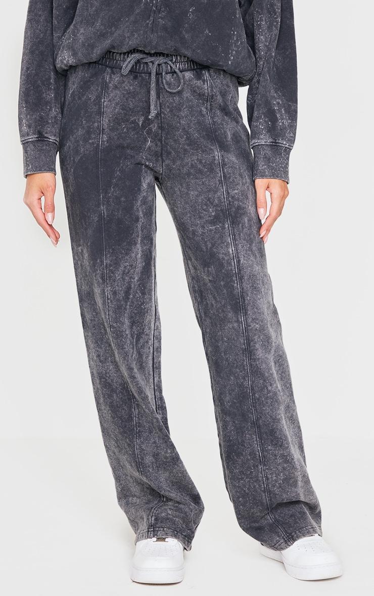 Charcoal Washed Seam Detail Wide Leg Sweatpants Product Image