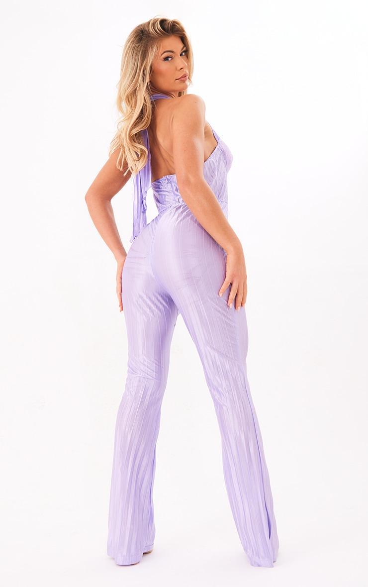 Lilac Plisse Lace Cup Underwired Halter Tie Jumpsuit Product Image