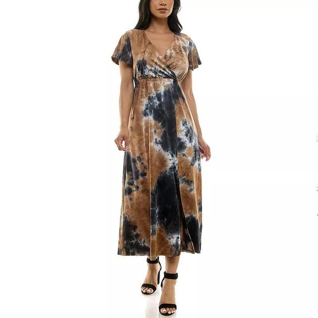 Womens Nina Leonard Tie Dye Print Flutter Sleeve V-Neck Maxi Dress Green Team Product Image