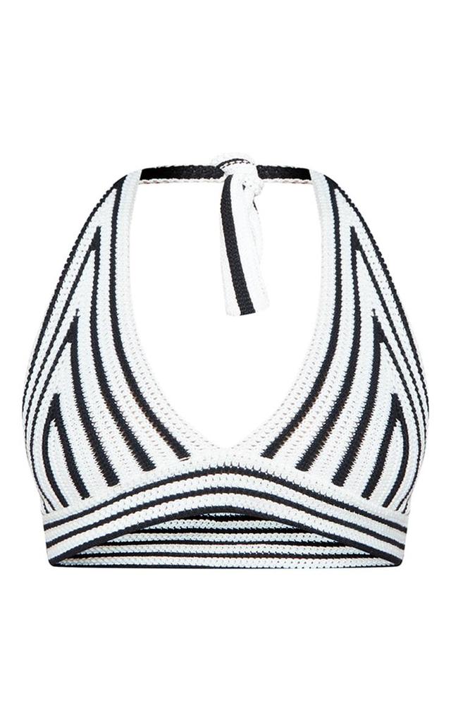 Monochrome Stripe Crochet Knit Plunge Bralet Product Image