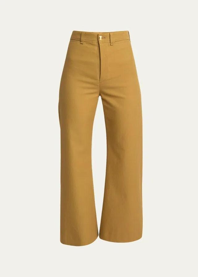 Cotton Drill Cropped Wide-leg Trousers In Green Product Image