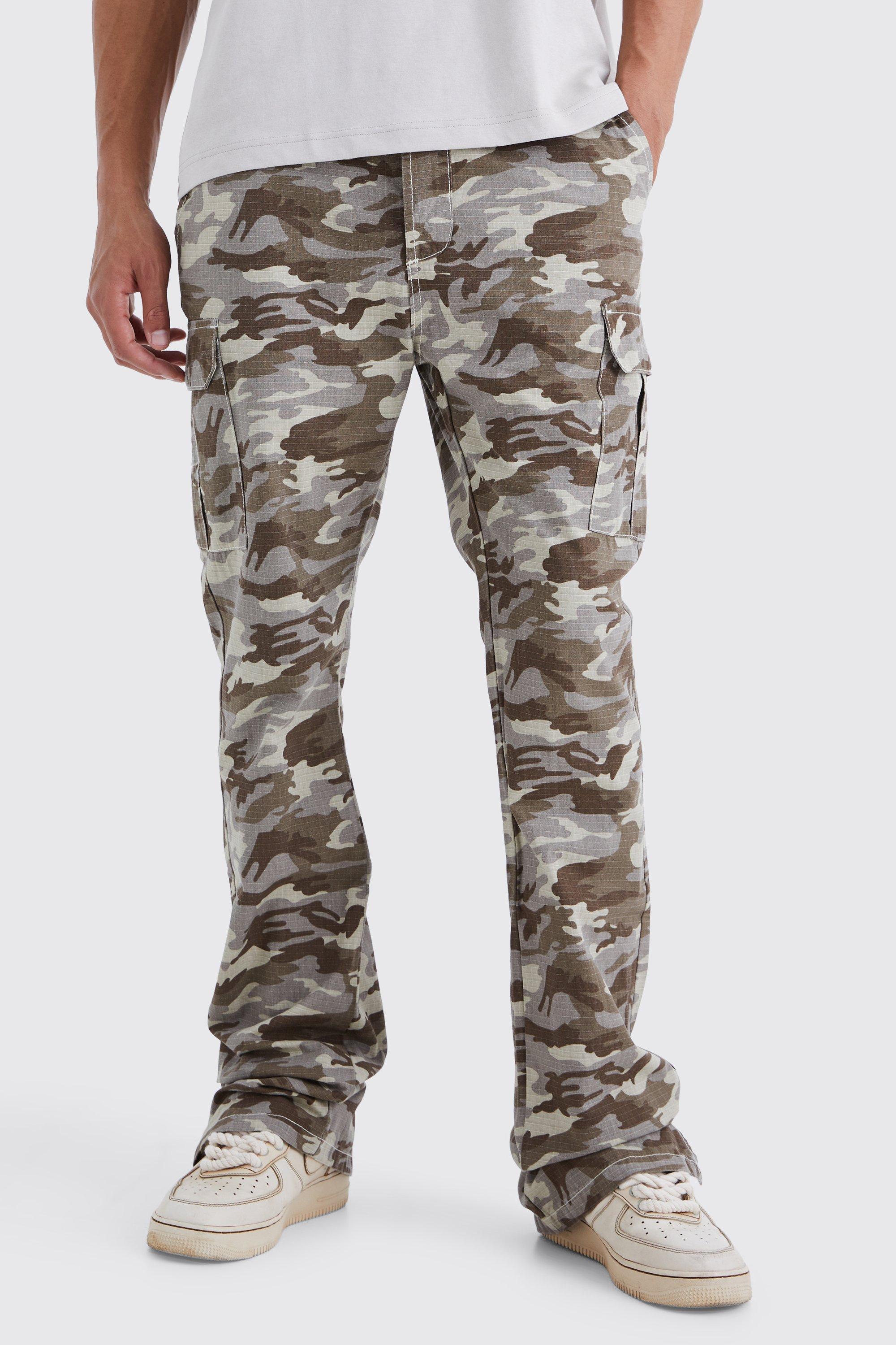 Tall Slim Stacked Ripstop Split Hem Cargo Camo Pants | boohooMAN USA Product Image