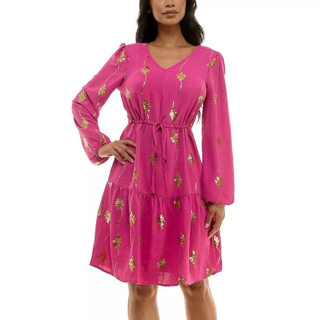 Womens Nina Leonard Balloon Sleeve Sequin Mini Dress Product Image