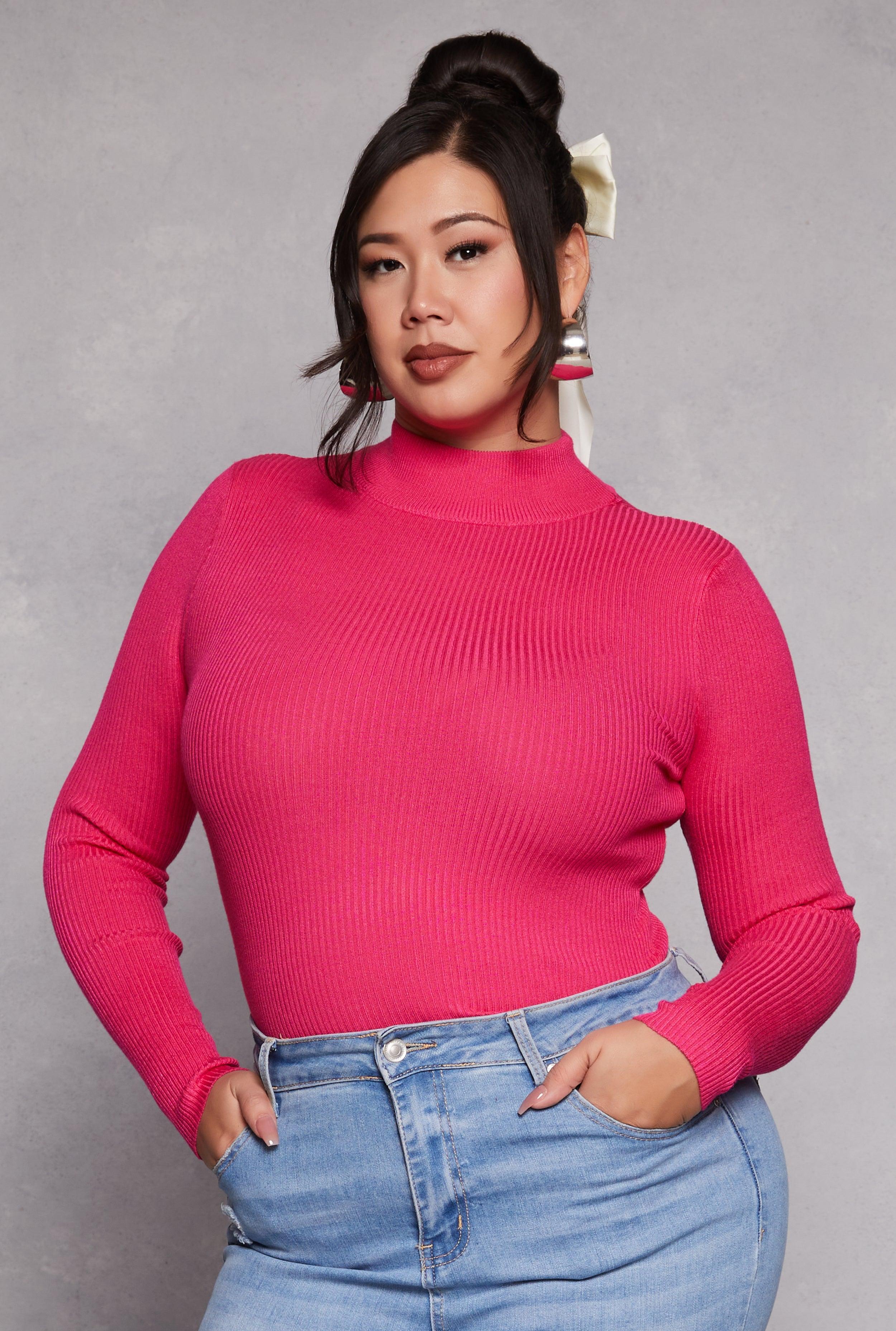 Womens Plus Size Ribbed Mock Neck Top Product Image