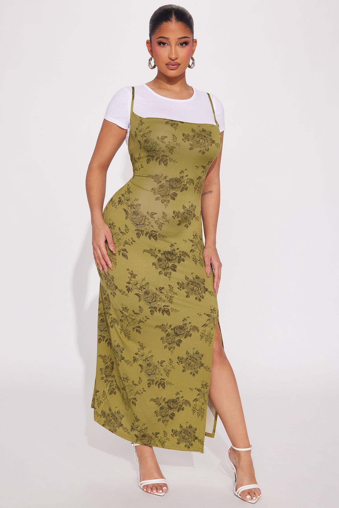 Denise Printed Maxi Dress Set - Olive/combo Product Image