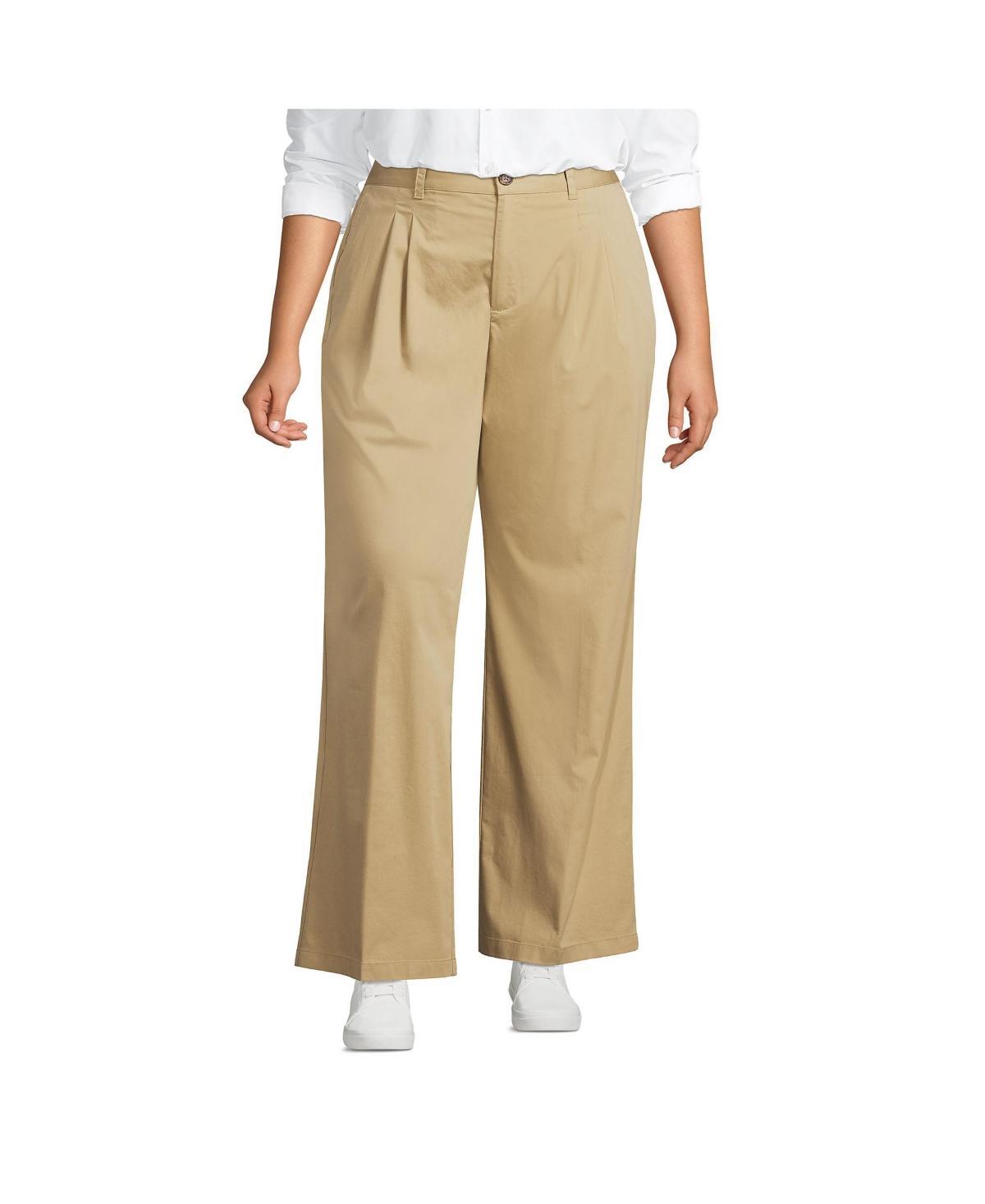 Plus Size Lands End High Rise Crisp Poplin Chino Wide Leg Pants, Womens Product Image