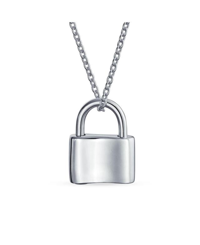 Bling Jewelry Plain Simple Couples Sentimental Functional Lock Pendant Charm Lovers Padlock Necklace For Women Solid .925 Sterling Chain 16 Inc Product Image