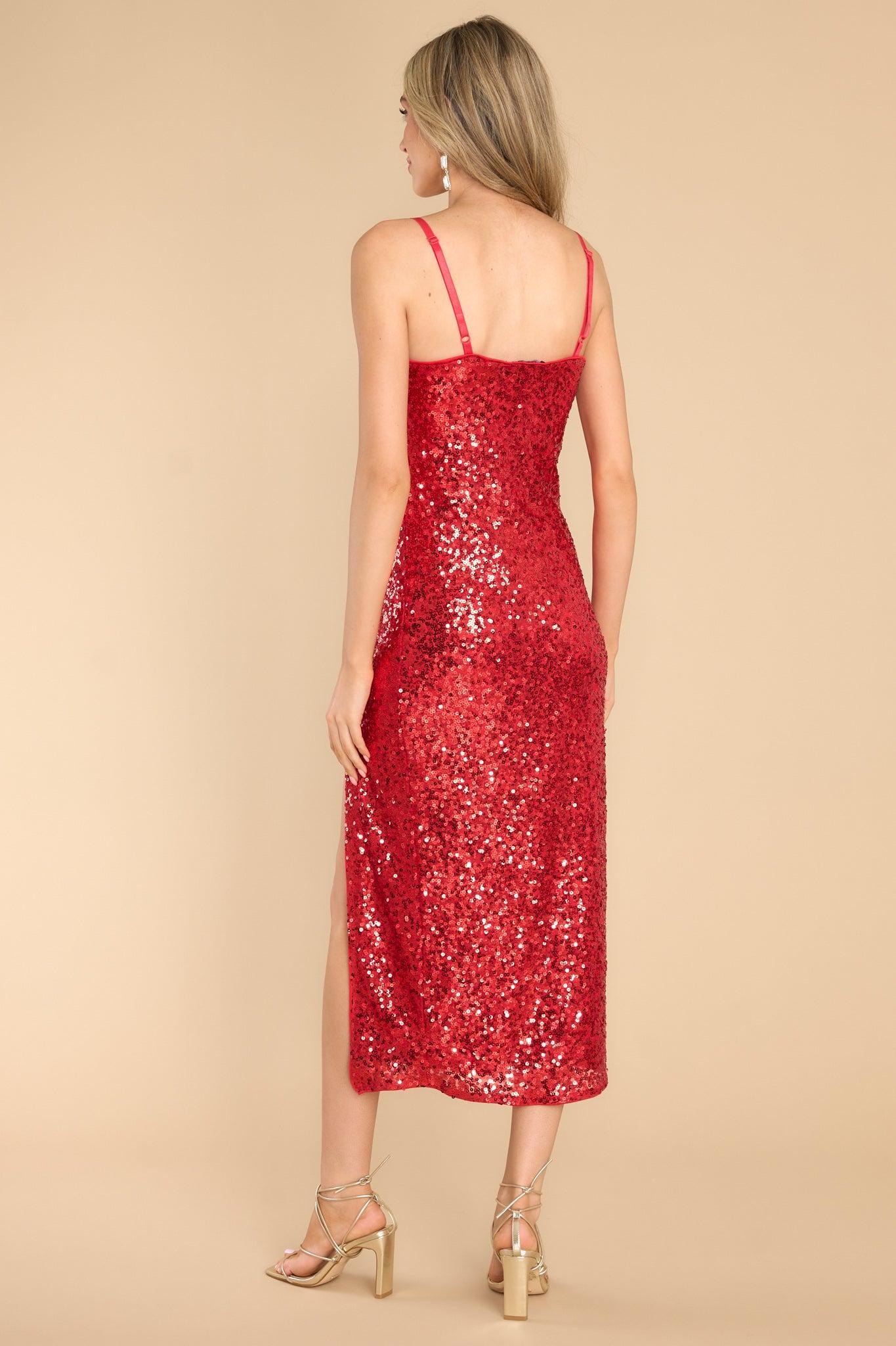 Secret Magic Red Sequin Midi Dress Product Image