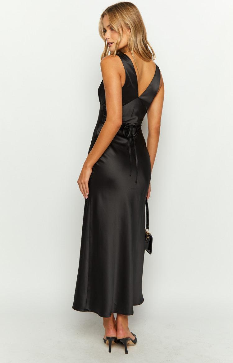 Verlaine Black Satin Maxi Dress Product Image