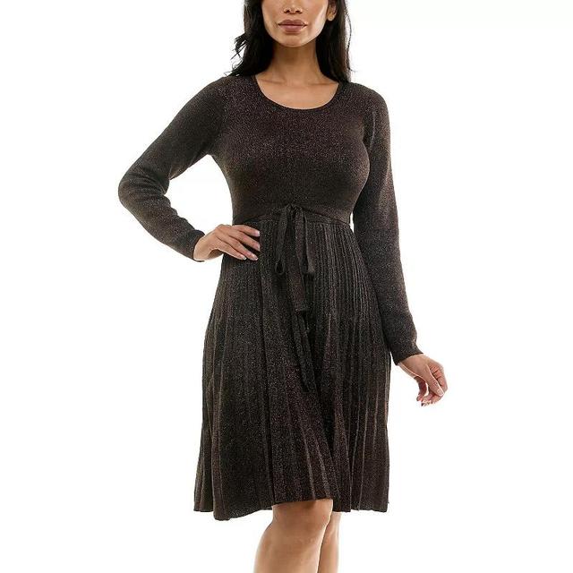 Womens Nina Leonard Pleat Glitter Knit Dress Product Image