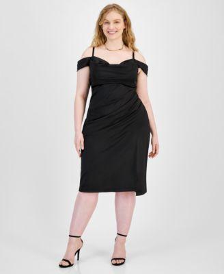 Trendy Plus Size Off-Shoulder Spaghetti-Strap Dress Product Image