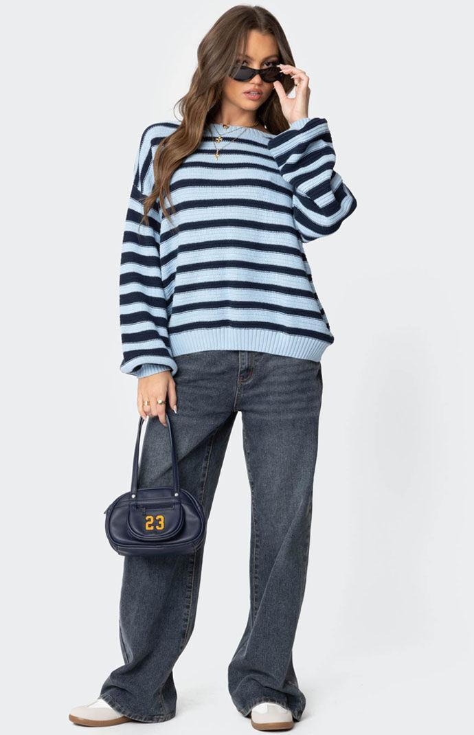 Edikted Women's Aerin Oversized Sweater in Blue/Navy - Product Image