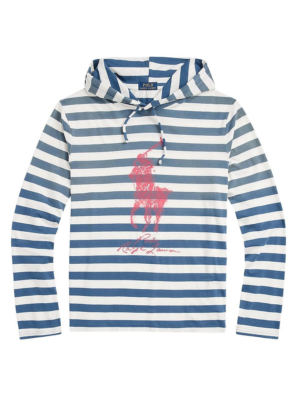 Polo Ralph Lauren Mens Striped Big Pony Hooded T-Shirt - Clancy Blue Product Image